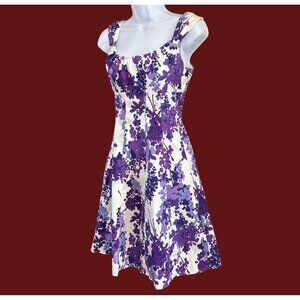 Y2K Vintage Dressbarn Purple White Romantic Floral Fit Flare Babydoll Dress 8P